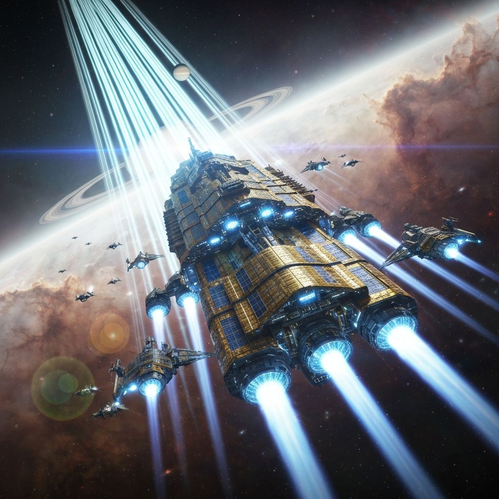 Majestic interplanetary spacecraft departing for deep space