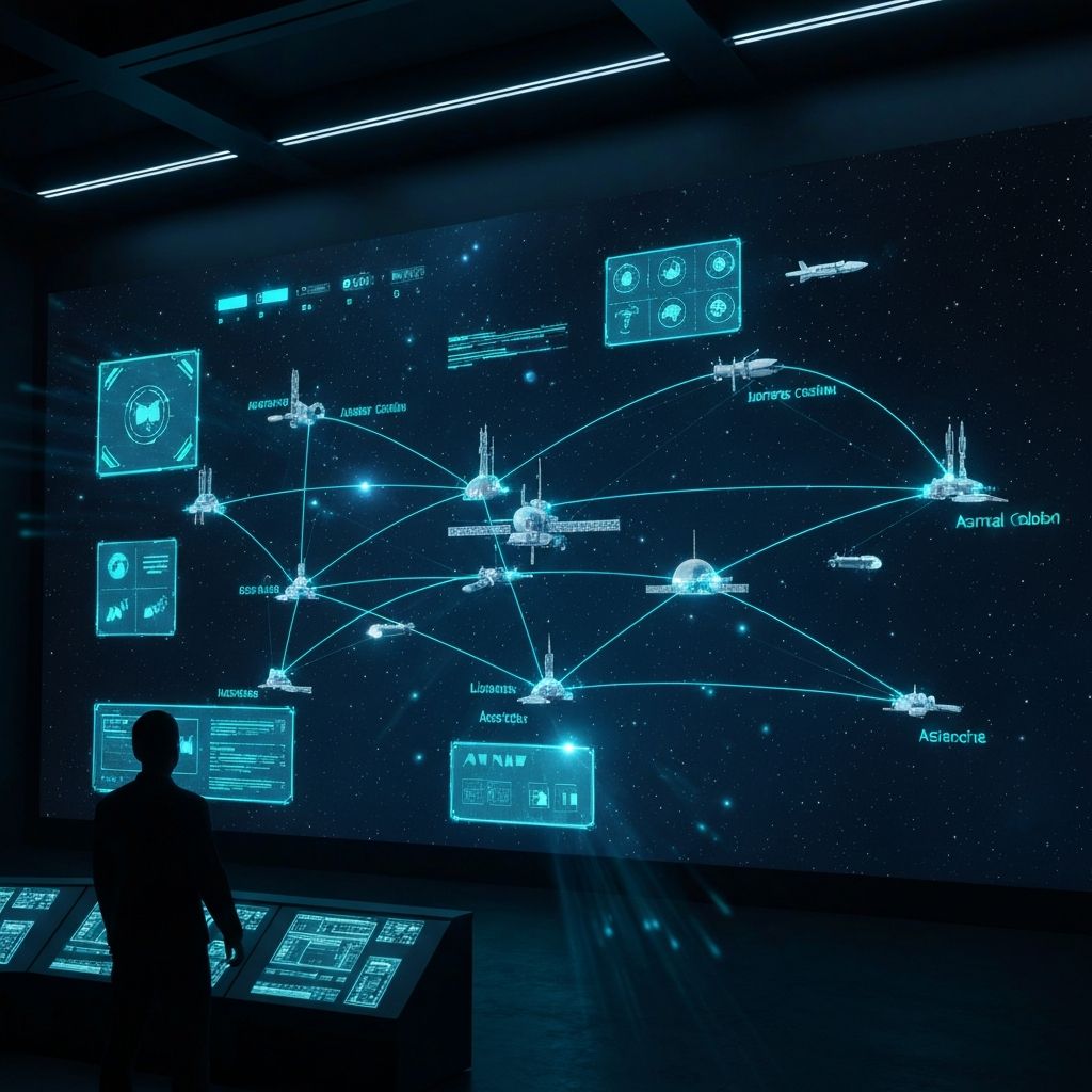 Futuristic holographic network of connected xAI technology nodes