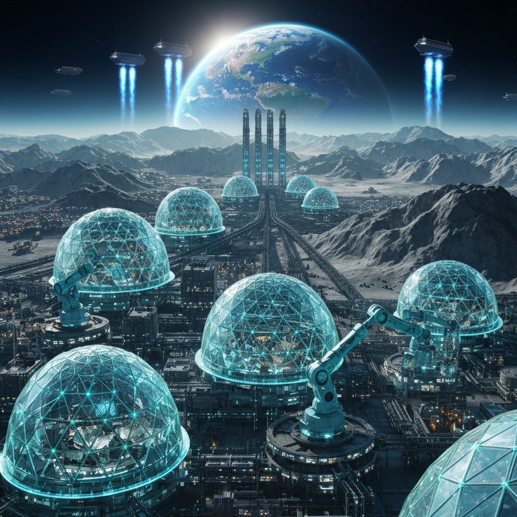 xAILunaForge lunar manufacturing facility with geodesic domes
